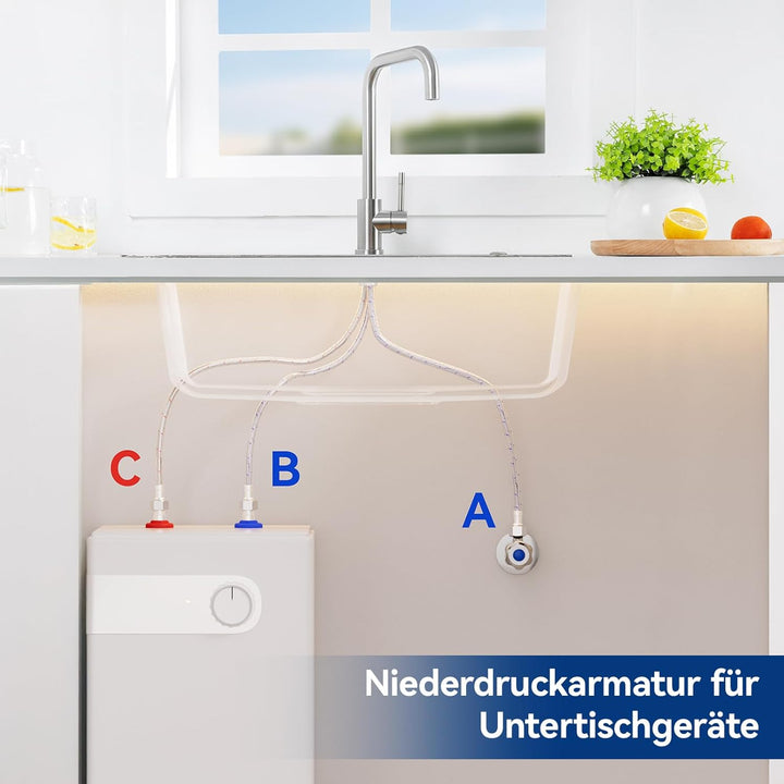 CECIPA Niederdruck Armatur Küche, 360° Drehbare Küchenarmatur Niederdruck, Wasserhahn mit 3xG3/8 Ans