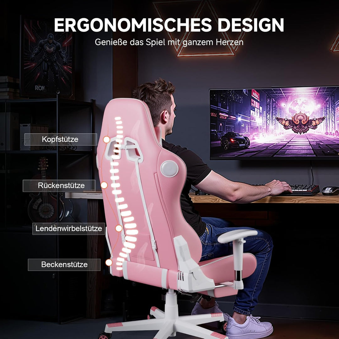 GTPLAYER Gaming Stuhl mit Fussstützen Lautsprecher Bluetooth, Gamer Stuhl Ergonomischer Computerstuh