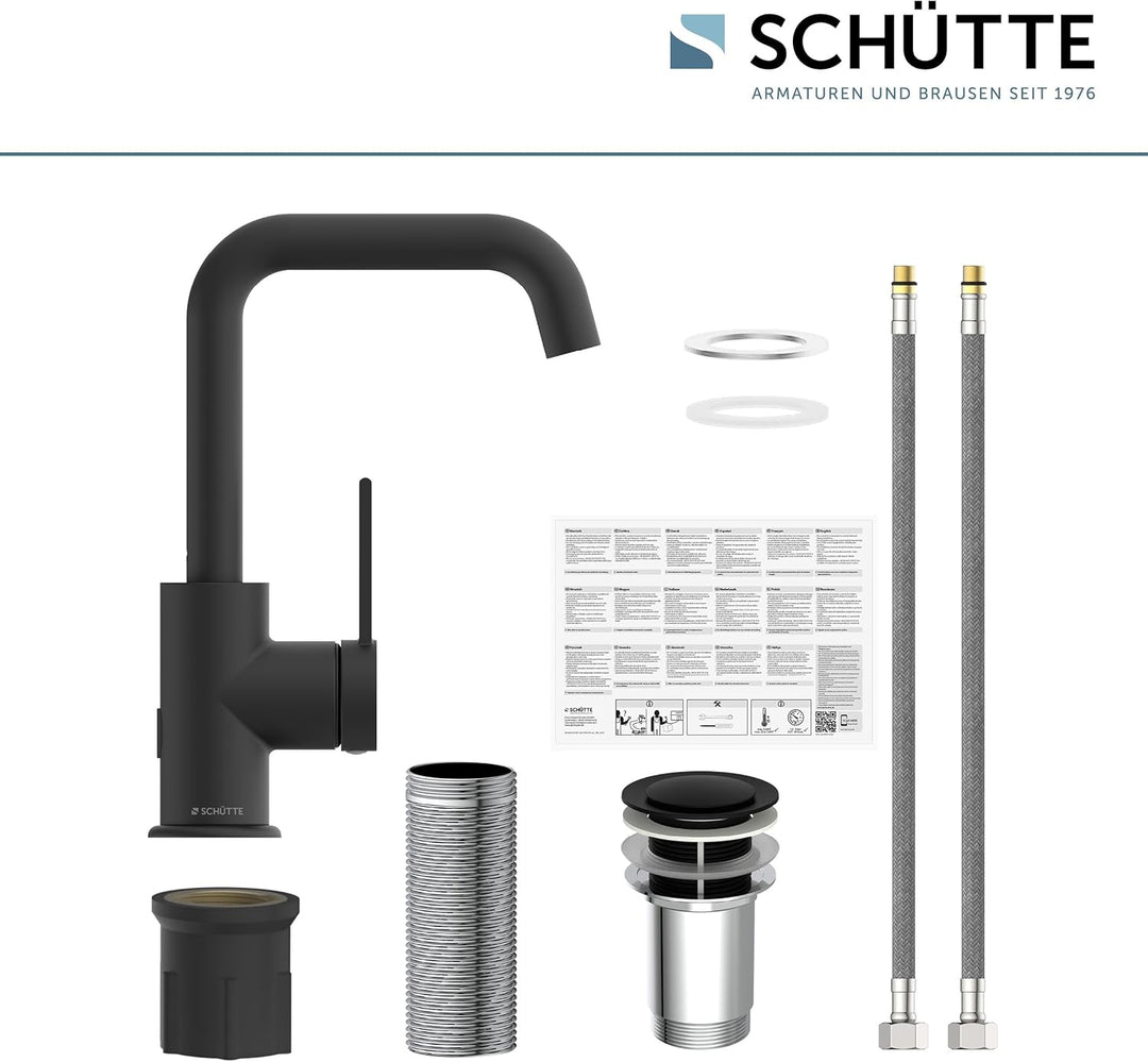 SCHÜTTE 33126 Waschtischarmatur LOS ANGELES mit hohem Auslauf, Wasserhahn für das Bad mit Pop-Up Exz