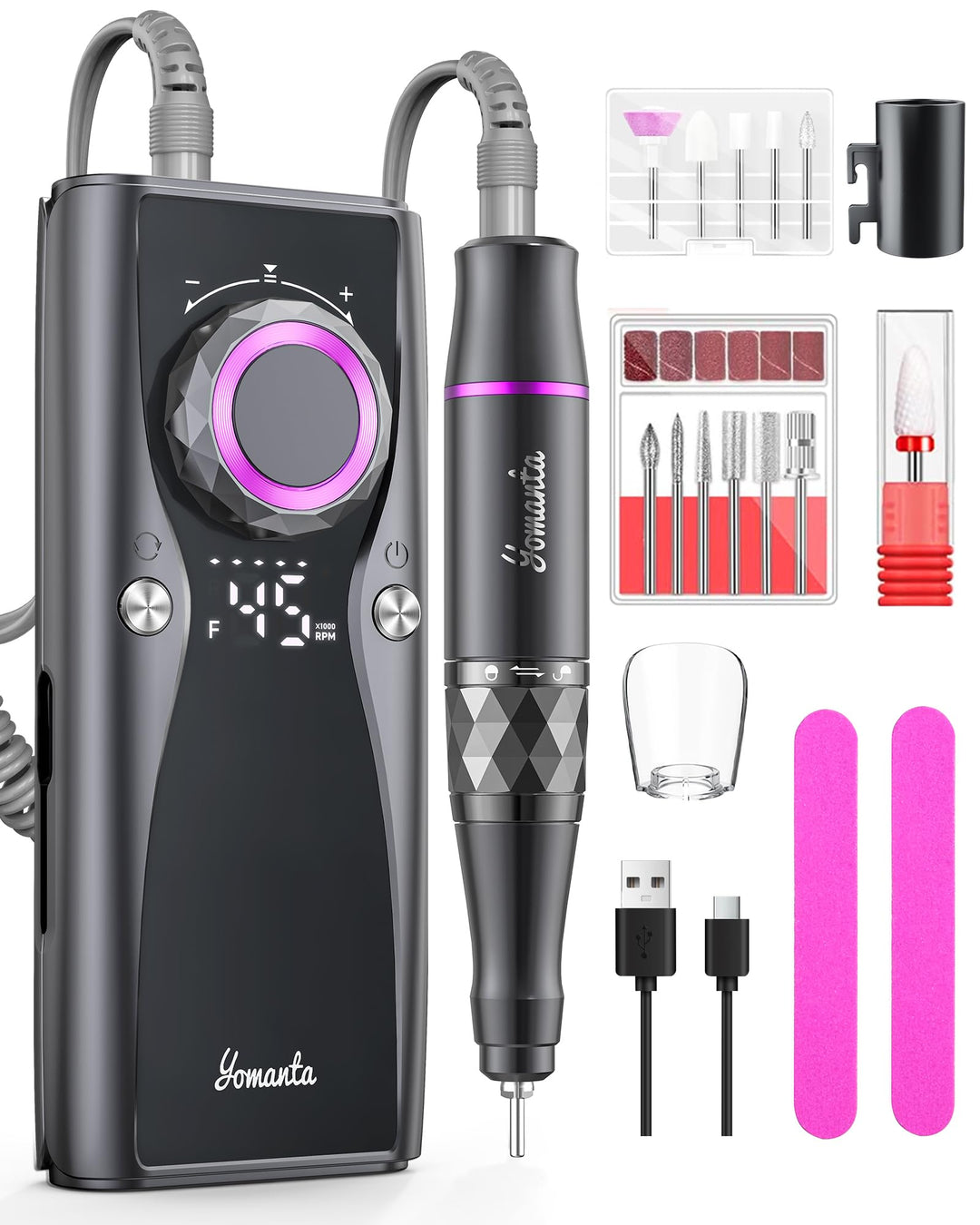 Nagelfräser Professionell set 45000 RPM Tragbare Elektrische Nagelfräser 10H+Batterielebensdauer Wie