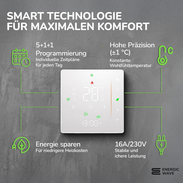 Thermostat für Elektrische Fussbodenheizung - Smart WIFI Programmierbar Raumthermostat Kompatibel mi