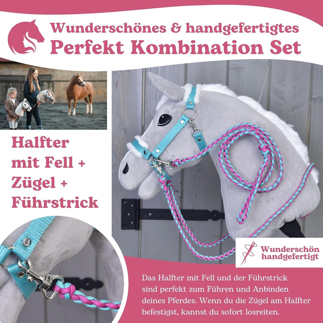 LarDen Hobby Horse Zubehör - Set Perfect Combination - Halfter, Zügel, Führstrick für Grosse M Steck