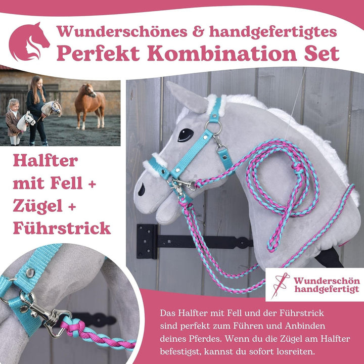 LarDen Hobby Horse Zubehör - Set Perfect Combination - Halfter, Zügel, Führstrick für Grosse S Steck