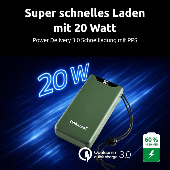 Intenso Powerbank F20000 – 20000 mAh, USB-C & USB-A, Power Delivery & Quick Charge, 20W, Schnelllade