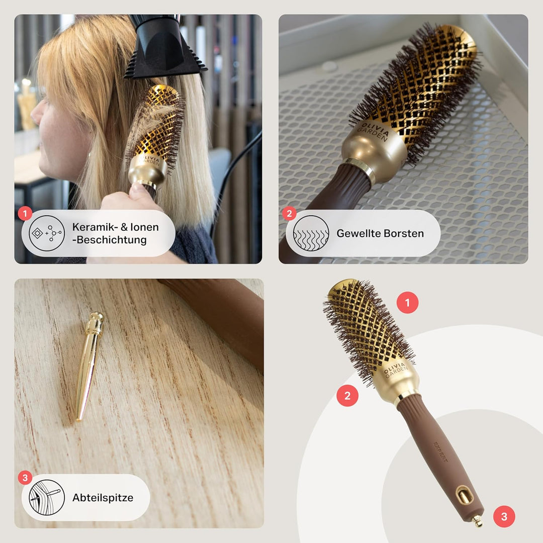 Olivia Garden - Expert Blowout Shine Gold & Brown Hairbrush - 35 35mm, 35mm
