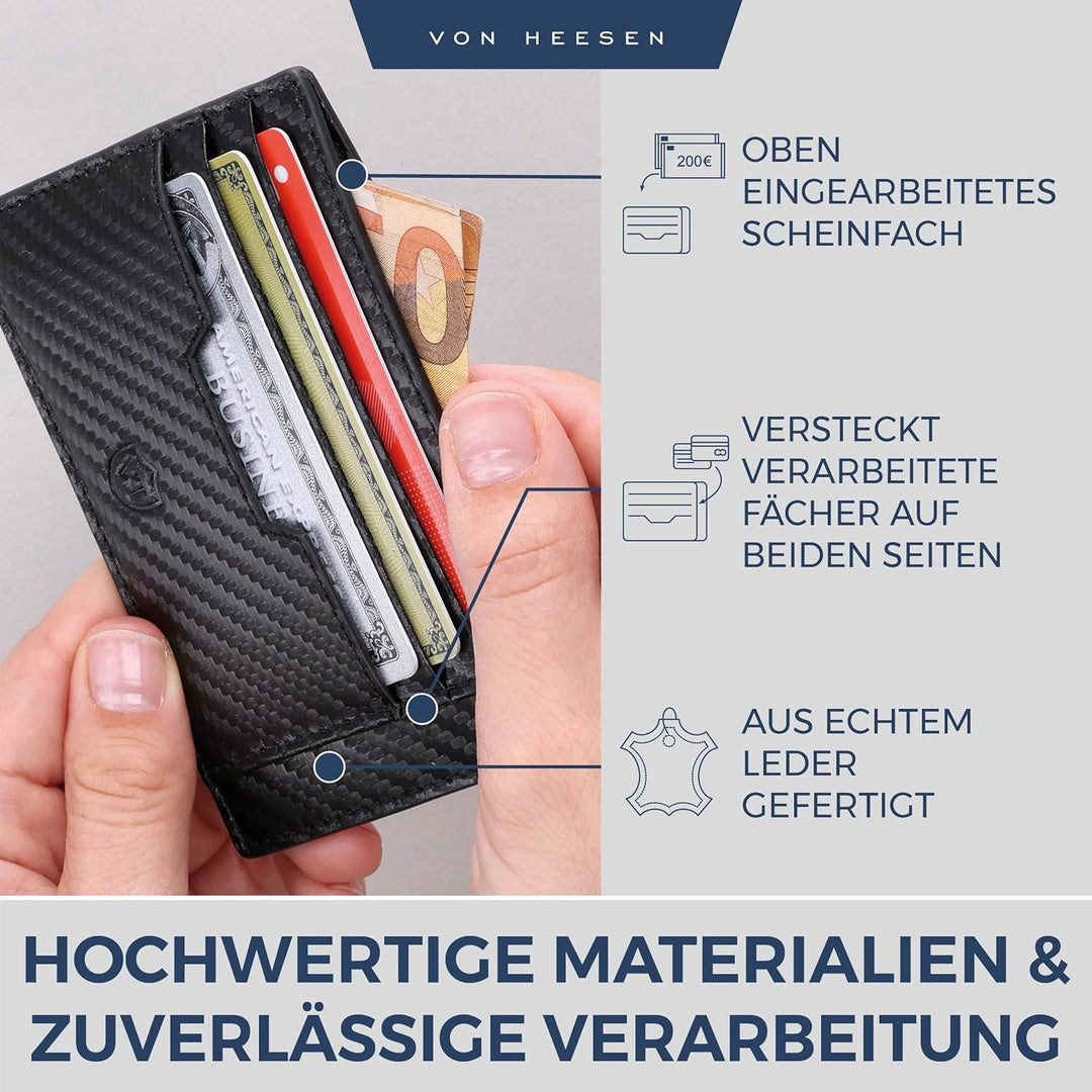 VON HEESEN® Kartenetui mit RFID Schutz - 9 Fächer - Querformat Kreditkartenetui für Damen & Herren (