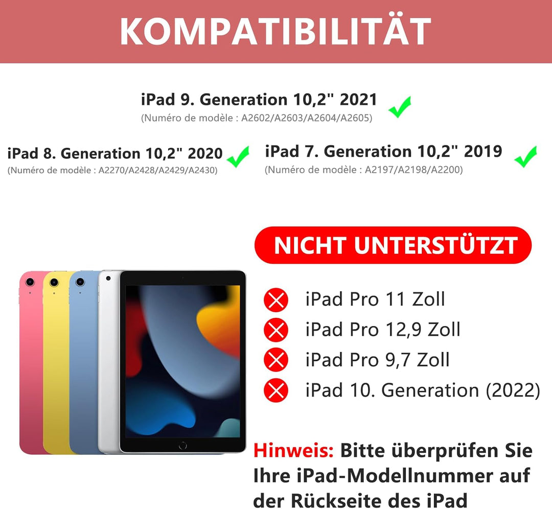 Tastatur Hülle für iPad 10.2 Zoll 9/8/7 Generation 2021/2020/2019, 360° Drehbare Touchpad Tastatur m