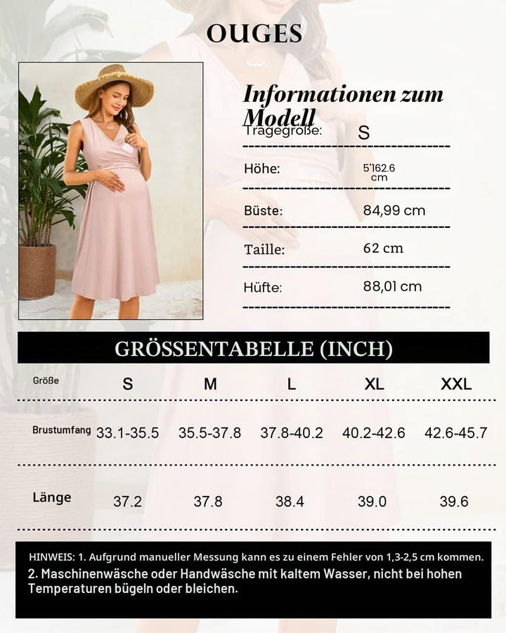 OUGES Damen Sommer Umstandskleid Midi Stillkleid Baumwolle Kleider für Schwangere Lässiges Umstandsm