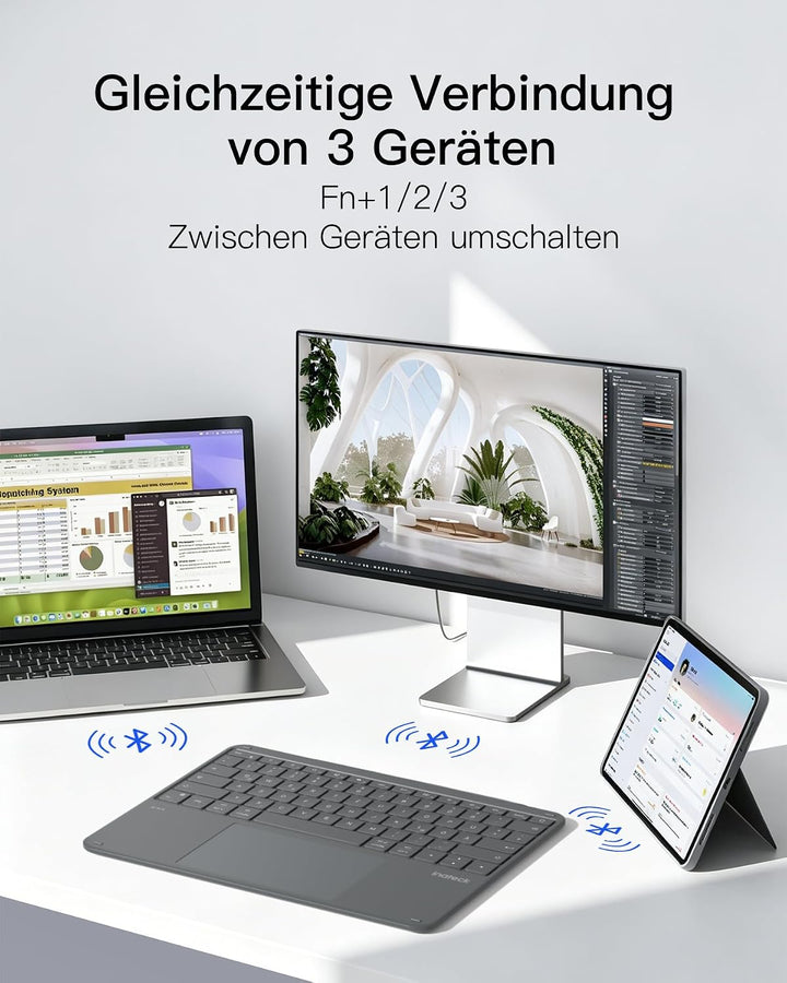 Inateck leichte Bluetooth-Tastatur, grosses Touchpad, grosse Tasten