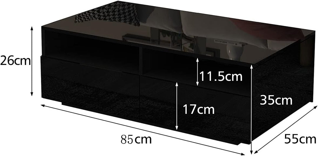Senvoziii Couchtisch für Wohnzimmer, Beistelltisch Moderner Holztisch, Schwarz Glanz Kaffeetisch mit