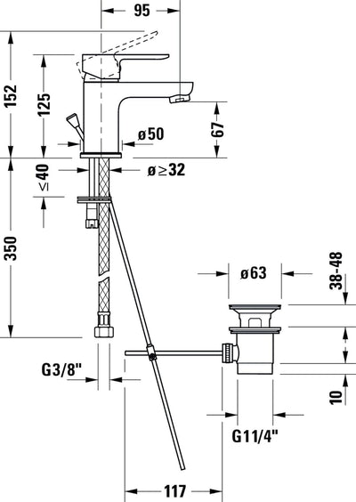 Duravit A11010 A.1 Einhebel-Waschtischmischer, Chrom mit Zugstangen-Ablaufgarnitur