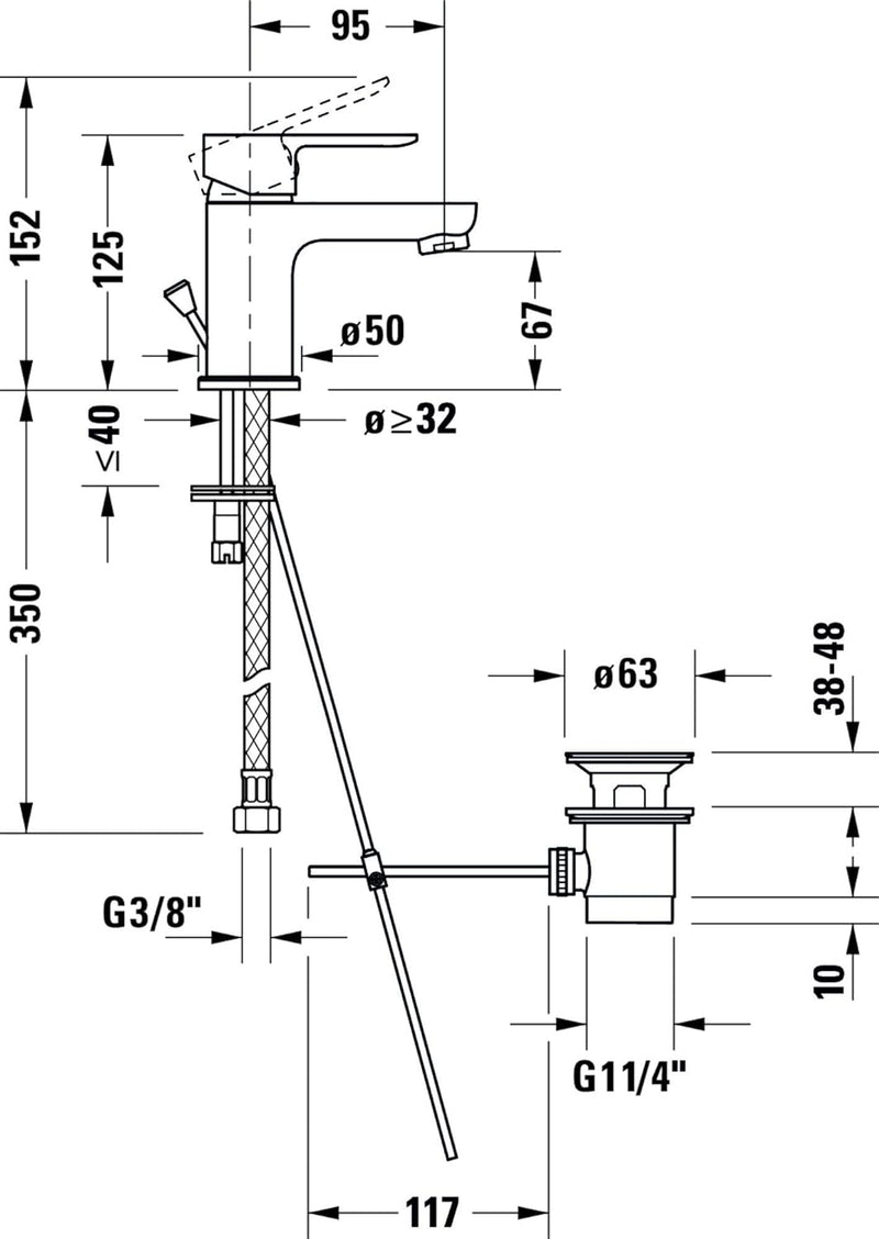 Duravit A11010 A.1 Einhebel-Waschtischmischer, Chrom mit Zugstangen-Ablaufgarnitur