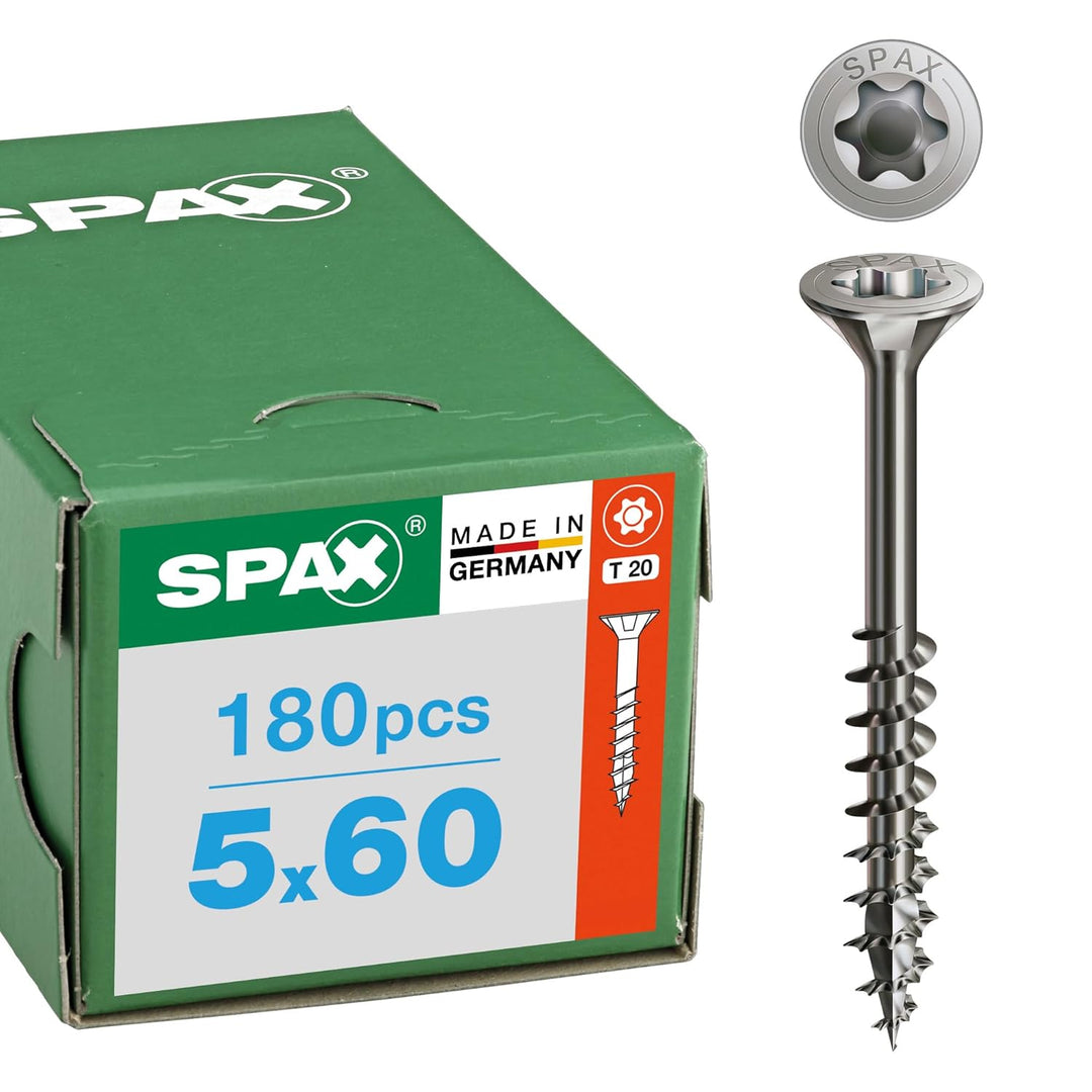 SPAX Universalschraube, 5 x 60 mm, 180 Stück, Teilgewinde, Senkkopf, T-STAR plus T20, 4CUT, Edelstah