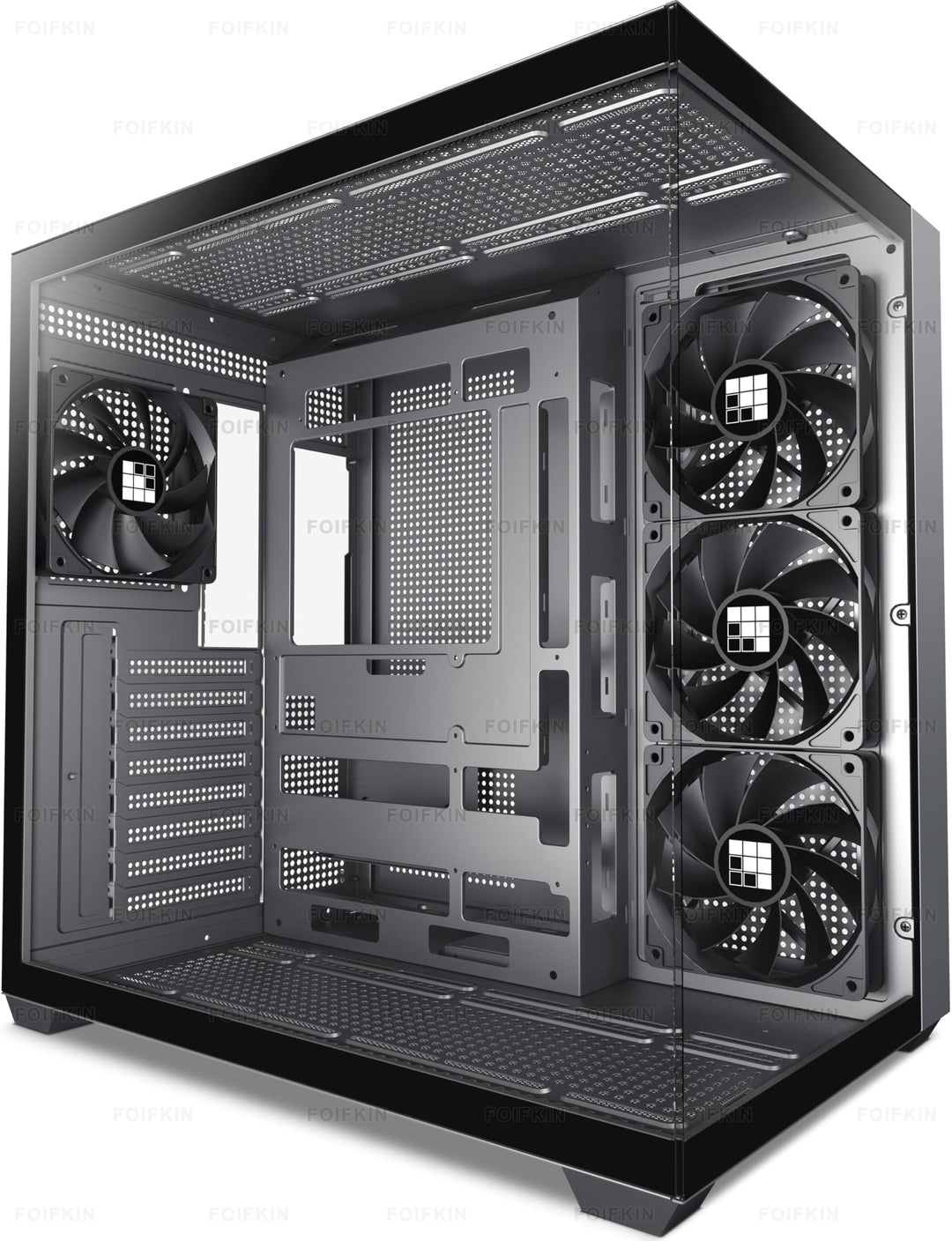 FOIFKIN PC Gehäuse - Vorinstallierte 3 PWM ohne RGB-Lüfter, ATX Mid-Tower Gaming PC Gehäuse, 270° Pa