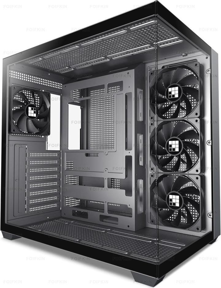FOIFKIN PC Gehäuse - Vorinstallierte 3 PWM ohne RGB-Lüfter, ATX Mid-Tower Gaming PC Gehäuse, 270° Pa