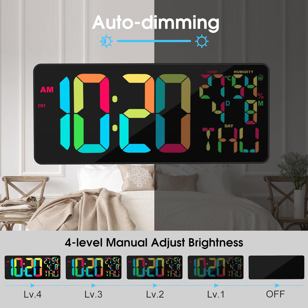 XREXS 18" Wanduhr Digitale Gross [RGB], Digitale Wanduhr mit 10 Farben, Fernsteuerung, Helligkeit/La