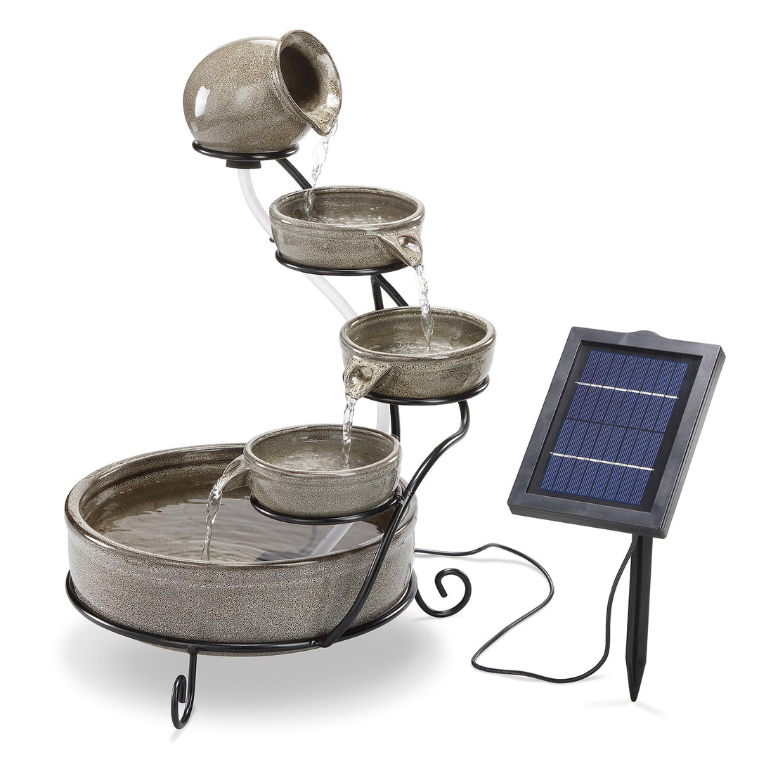 Solar Kaskadenbrunnen Firenze aus Keramik - 2 Watt Solarmodul mit Direktbetrieb - verschleissarme Pu