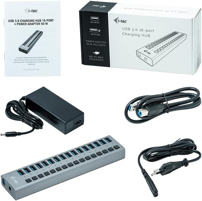 i-tec USB 3.0 Charging HUB 16-Port mit Externem Netzadapter 90W - 16x USB Ladeport Single, Single