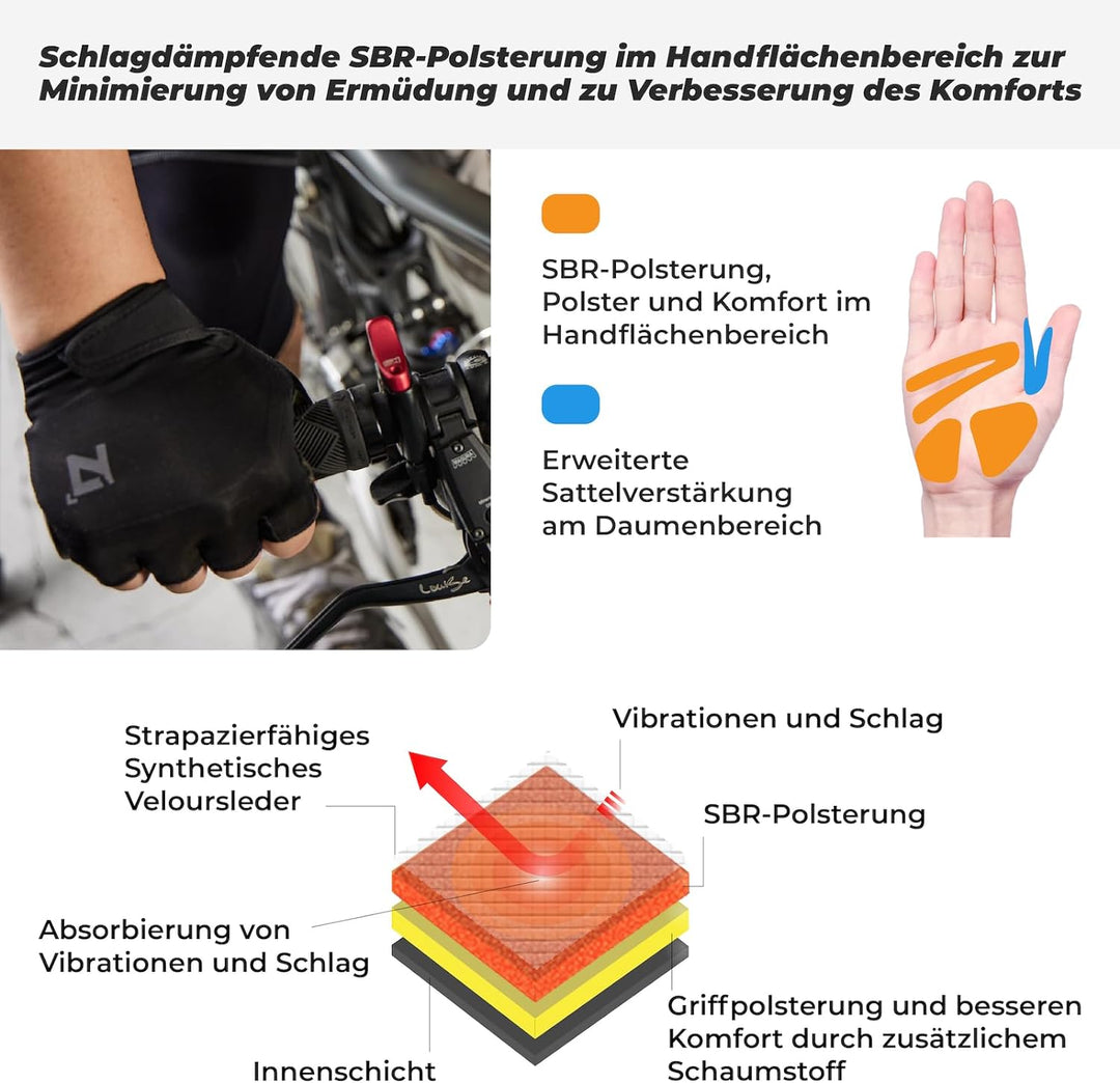 OOZi Fahrradhandschuhe Fingerlose Radsporthandschuhe für Herren und Damen,Leichtgewichtiges Stretchm