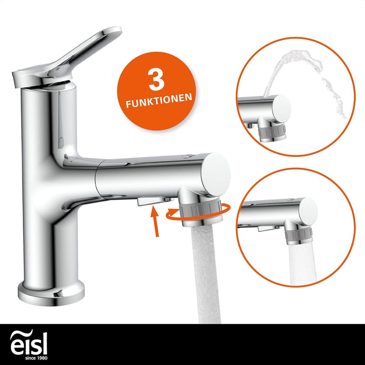EISL NI075VARCR Waschtischarmatur VARIABILE mit herausziehbarer Brause, Wasserhahn Bad mit Öffnung a