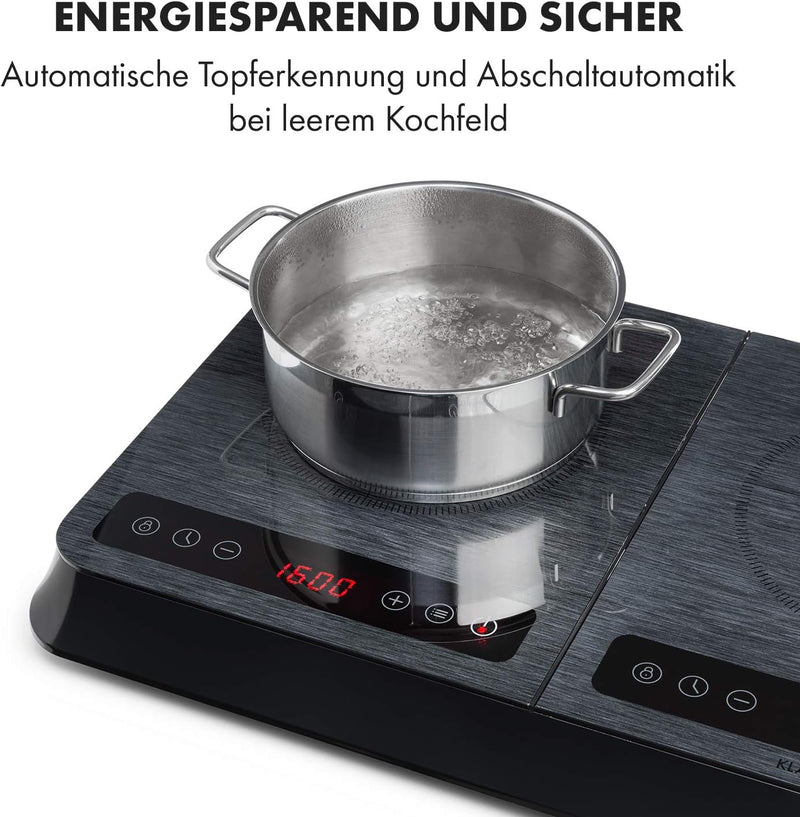 Klarstein InnoChef - Doppel-Induktionskochfeld, mobiles Kochfeld, 3400 W, Touch Control, Topfsensor,