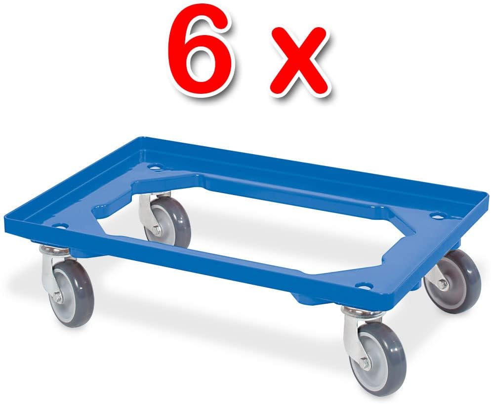 BRB 6X Logistikroller/Transportroller für Kisten 600x400 mm, Tragkraft 250 kg (blau), Blau