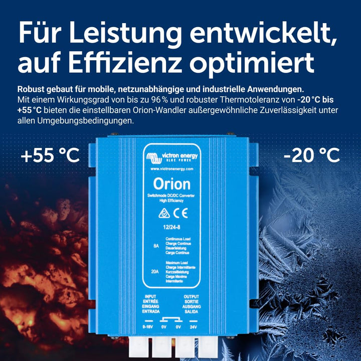 Victron Energy Orion IP20 12/24-Volt 8 Amp DC-DC Konverter Nicht isoliert, Hohe Leistung 12/24-Volt,