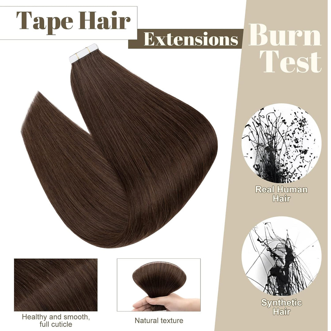 SEGO Tape Extensions Echthaar Haarverlängerung 10 Tressen Klebeband 25g Balayage Haarteile 7A Glatt