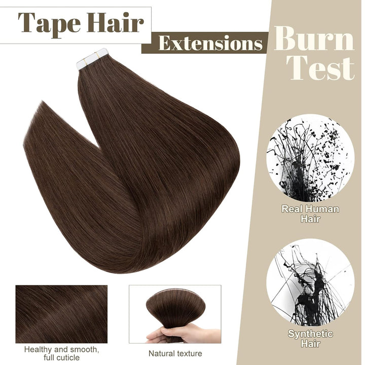 SEGO Tape Extensions Echthaar Haarverlängerung 10 Tressen Klebeband 25g Balayage Haarteile 7A Glatt