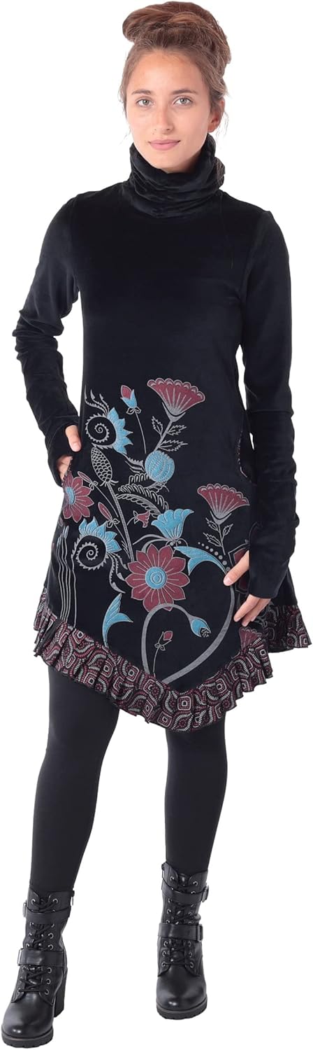 Kleid aus Samt mit Kragen dr20, Schwarz