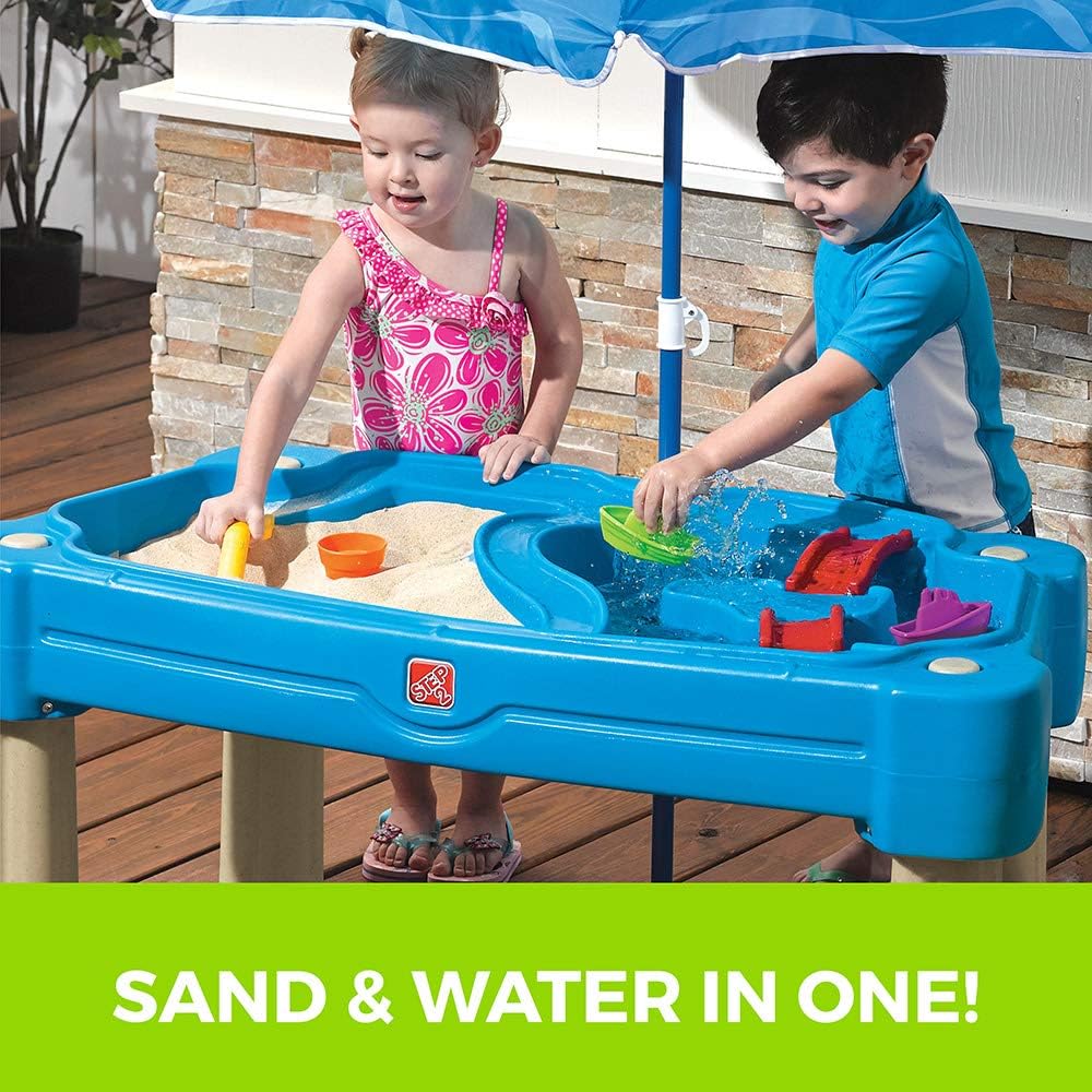 Step2 Cascading Cove Sand & Wassertisch mit Sonnenschirm | Wasserspieltisch für Kinder in Grün | Was