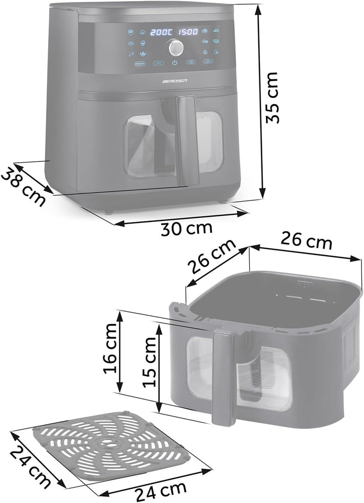 Berdsen Heissluftfritteuse XXL 8L - Airfryer mit Sichtfenster und Touchscreen - 1700W - 12 Programme