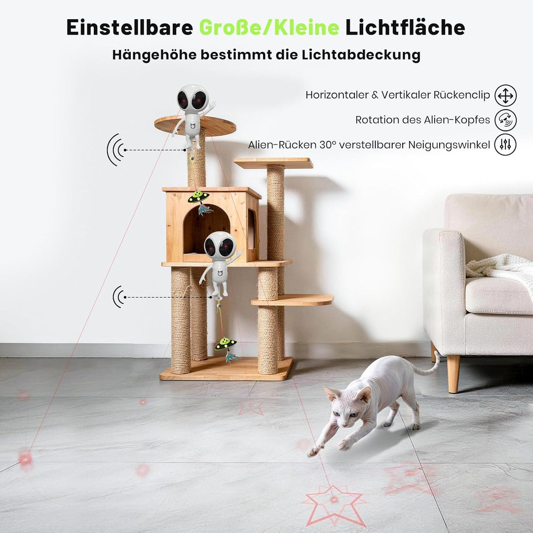 GoldenSun Interaktives Katzenspielzeug, 2-in-1 Automatisch mit Dual-Projektion &amp; Katzenminze-UFO-Anh