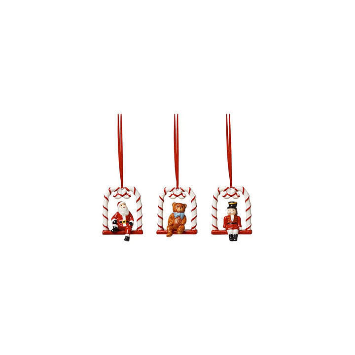 Villeroy & Boch - Nostalgic Ornaments, Ornamente Schaukel, Set 3tlg., 18x4x8cm, Porzellan, Mehrfarbi