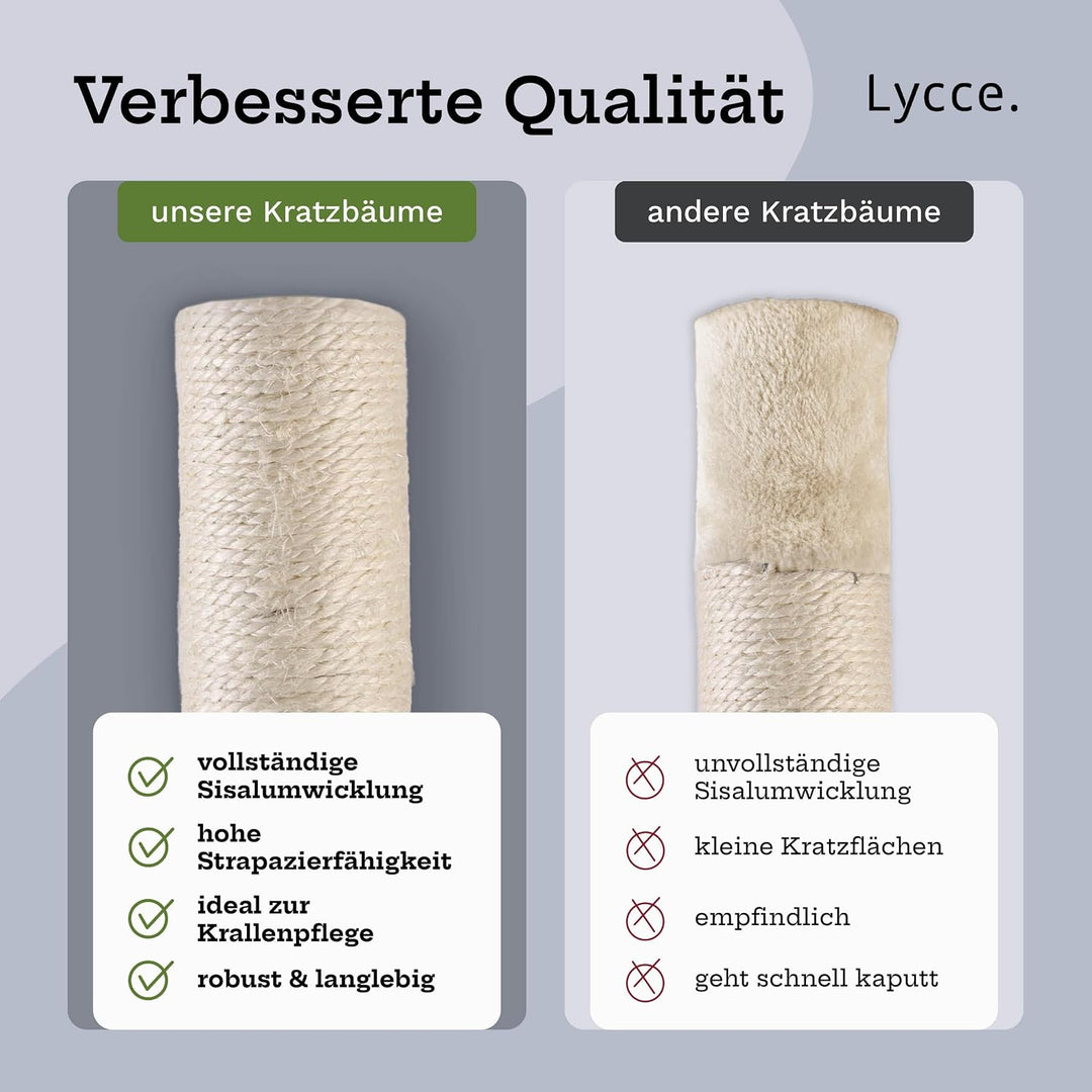 Lycce Kratzbaum gross Royal 145 cm hoch mehrstöckiger Katzenbaum inkl. 10 Kratzsäulen mit vollständi