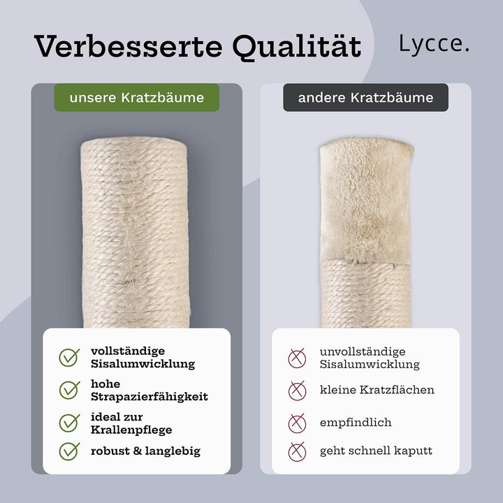 Lycce Kratzbaum gross Royal 145 cm hoch mehrstöckiger Katzenbaum inkl. 10 Kratzsäulen mit vollständi