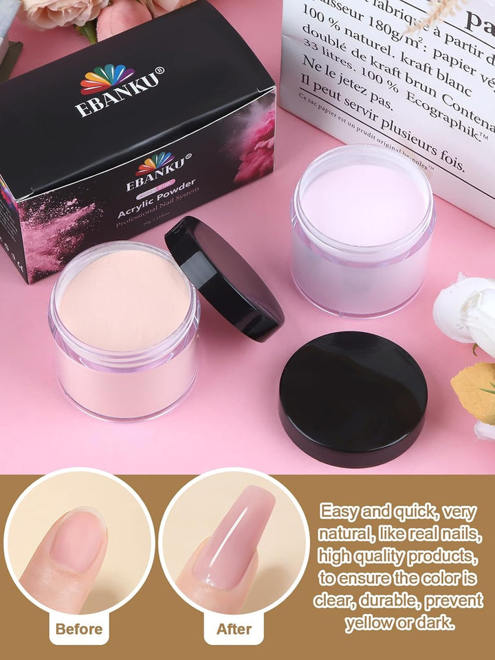 EBANKU 2 x Professionelles Acryl-Pulver für Nagelverlängerungen, raues Rosa, für Nagelverlängerungen