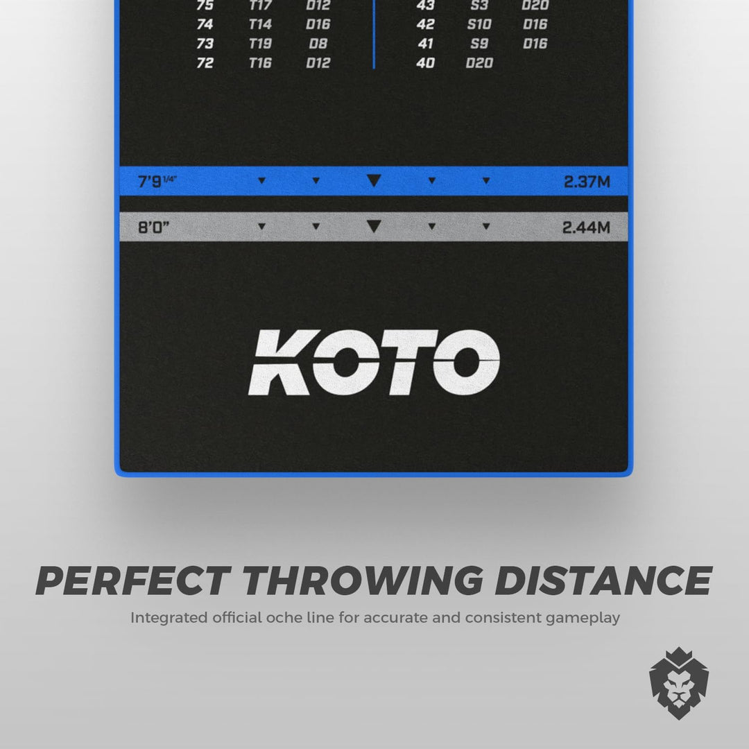 KOTO - Carpet Checkout Dartmatte, Schutz Bodens und Dartpfeile, Mit Score-Indikation + Oche, 285x80c