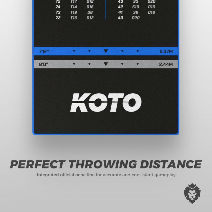 KOTO - Carpet Checkout Dartmatte, Schutz Bodens und Dartpfeile, Mit Score-Indikation + Oche, 285x80c