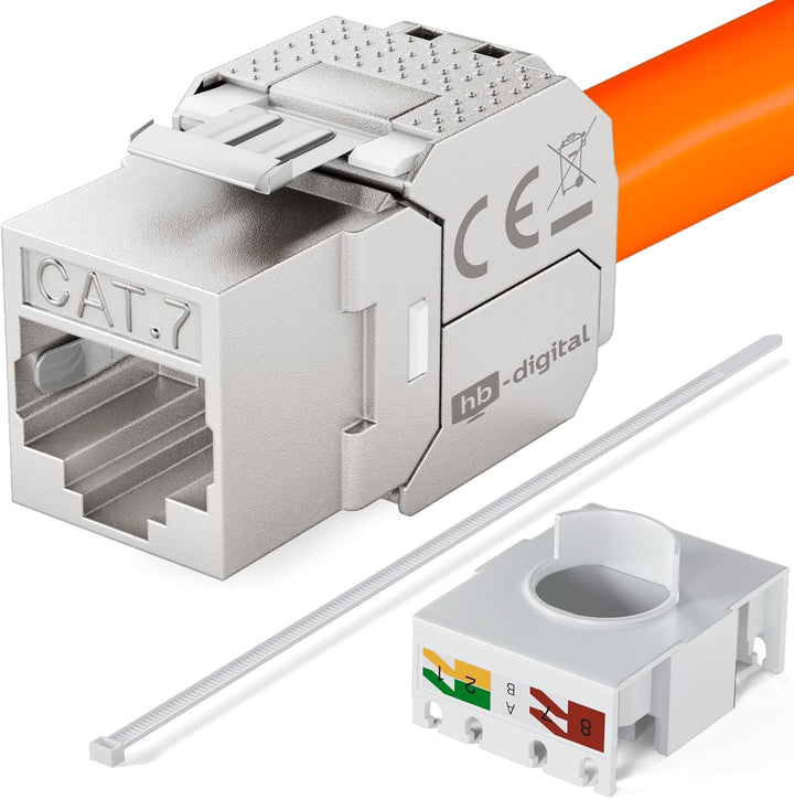 hb-digital Set: 8X CAT.7 Keystone RJ45 Modul + 4X Hutschienenadapter Metall Keystone-Halterung für H