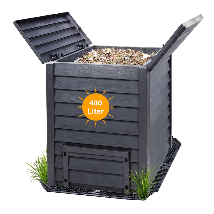 Thermo Wood Komposter 400 L, inkl. Bodengitter, Gartenkomposter aus Kunststoff anthrazit-braun 400 L
