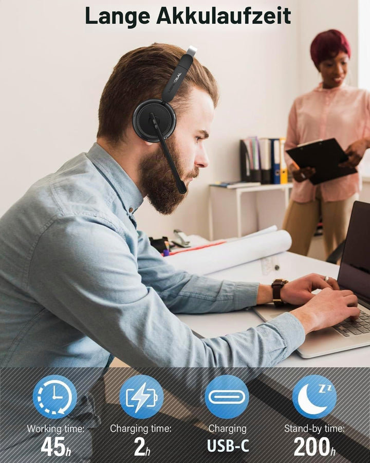 MONODEAL Bluetooth Headset mit Mikrofon, Wireless Headset mit AI-Geräuschunterdrückung Und Stummscha