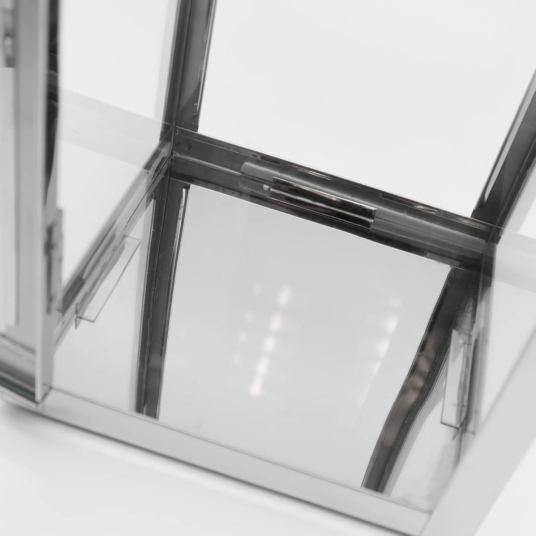Dekovita 42cm Laterne aus Edelstahl - Gartenlaterne mit Glas-Scheiben und Henkel - Metall Deko-Later