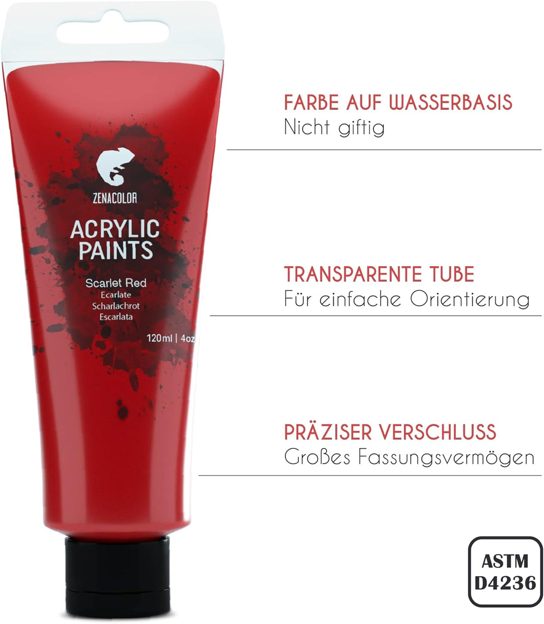 Zenacolor - Set mit 24 Acrylfarben - 24 Tuben 120ml, 24 Farbtöne, Farbe für Holz, Leinwände, Bastler