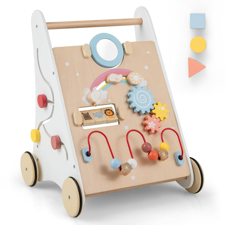 GOPLUS Stabile Lauflernhilfe aus Holz, Multifunktionaler Lauflernwagen mit mehreren Spieleinstellung