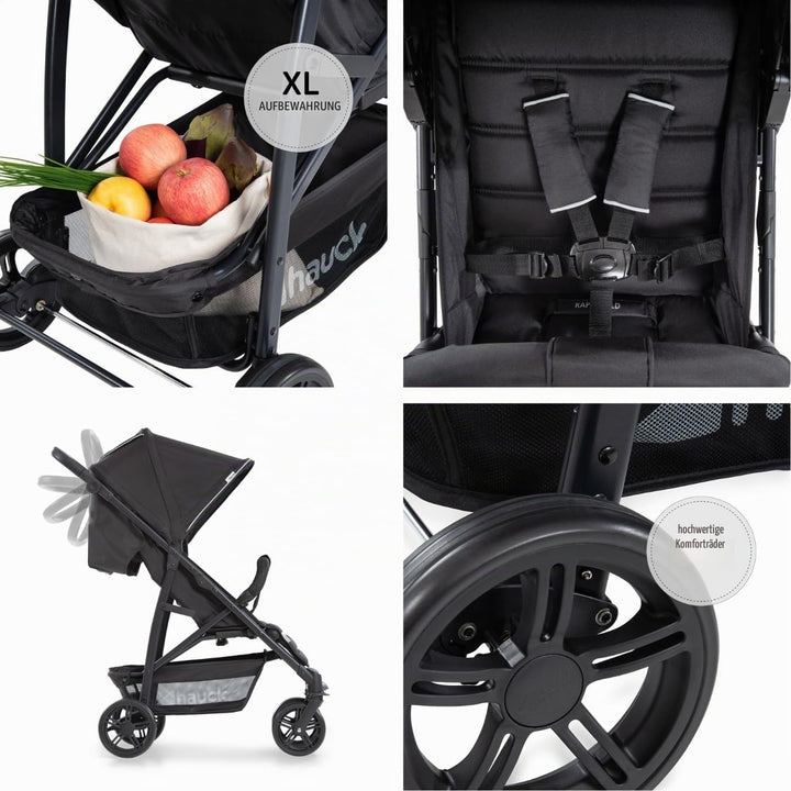 hauck Buggy Rapid 4 mit Lenkrad und XXL Zubehörpaket (Insekten- &amp; Regenschutz) | Sportbuggy mit Lieg