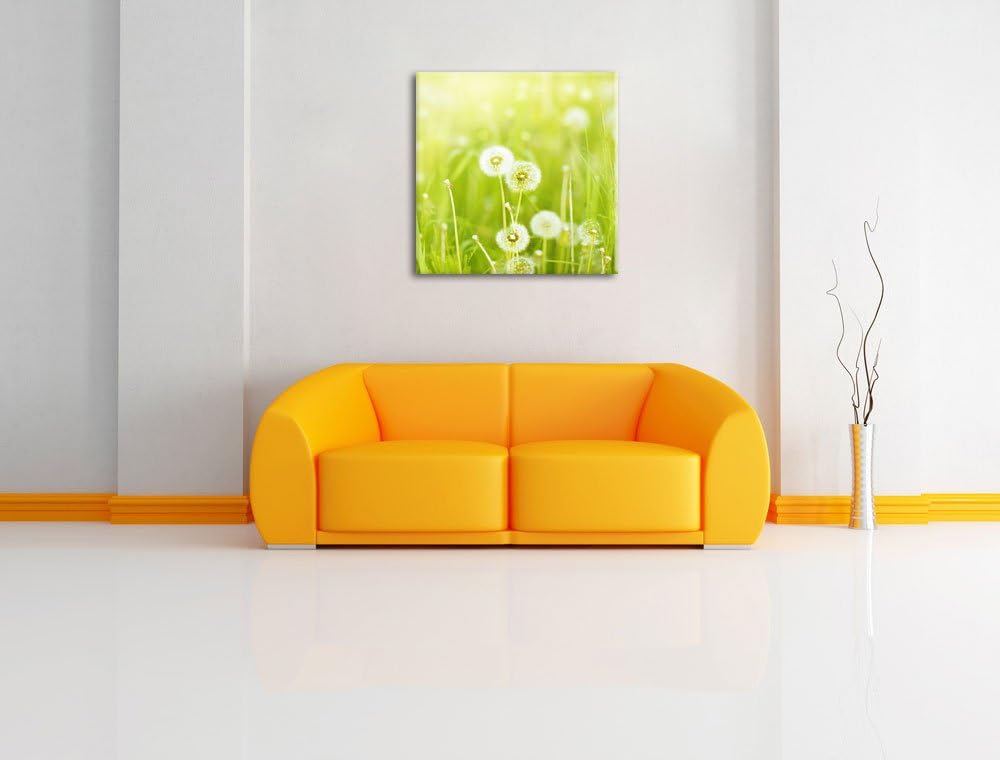 Pixxprint Pusteblumen auf Frühlingswiese als Leinwandbild | Grösse: 70x70 cm | Wandbild| Kunstdruck