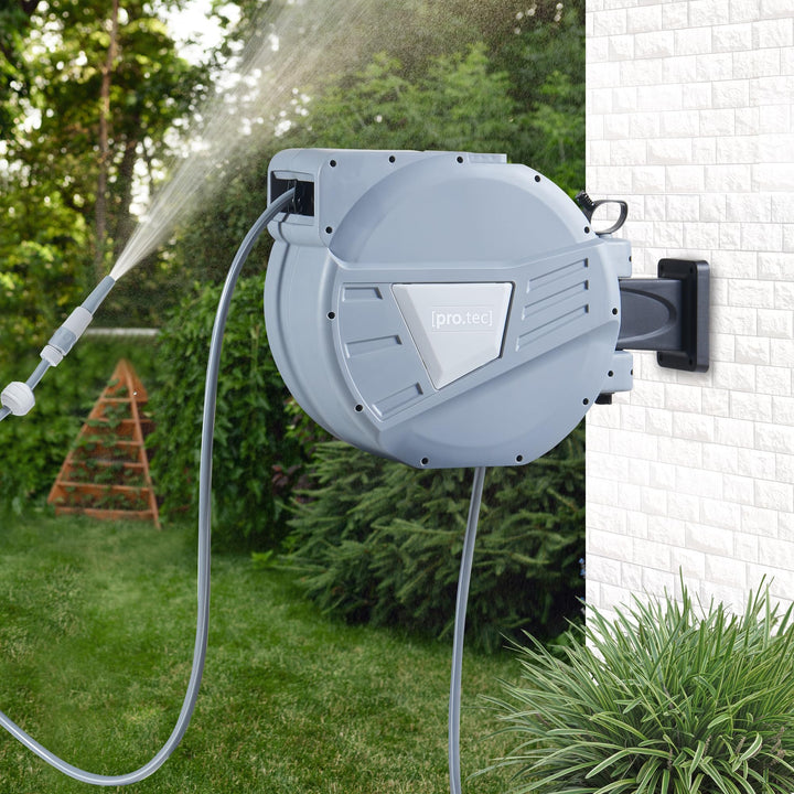 pro.tec Schlauchtrommel Amersfoort 10m + 1m Gartenschlauch Trommel Wand Schlauchaufroller Automatik