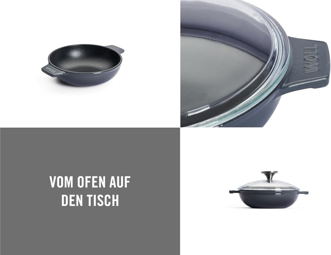 Woll Iron Servierpfanne mit Deckel und Silikongriffen - Induktiv -, Ø 18 cm, 5,5 cm hoch - Geeignet
