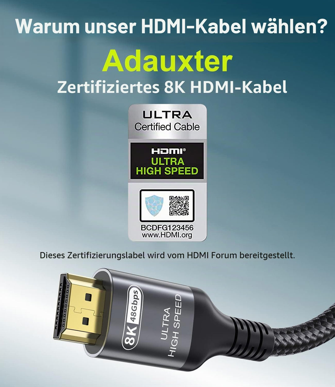 Zertifiziertes 10K 8K HDMI 2.1 Kabel 2.5M, 48Gbps Ultra High Speed HDMI® Kabel Ethernet CEC 4K 240Hz